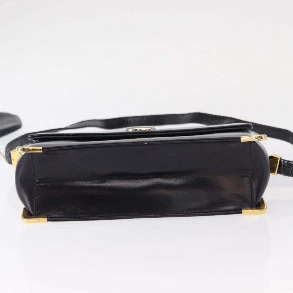 Authentic Christian Dior Shoulder Bag Leather Navy Gold - Picture 12 of 16